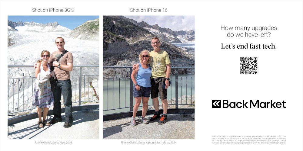 Back Market ad showing melting of Rhone glacier since
2009